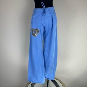 Victorias Secret Straight Leg Blue Sweatpants Womens Medium Angel Sequin Heart